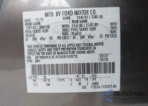 2013 Ford Edge Sel z USA, uszkodzony, nr VIN 2FMDK3JC5DBB30572